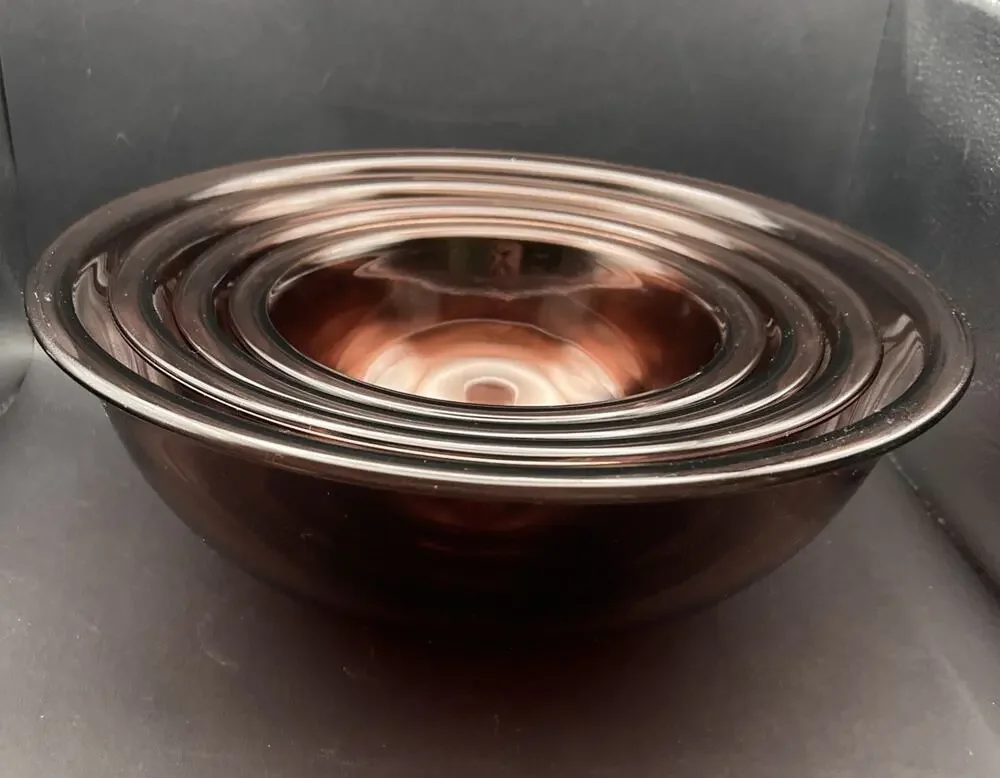 VTG Set of 4 Corning Pyrex Mixing Bowls Cranberry Glass 1L 1.5L 2.5L 4L